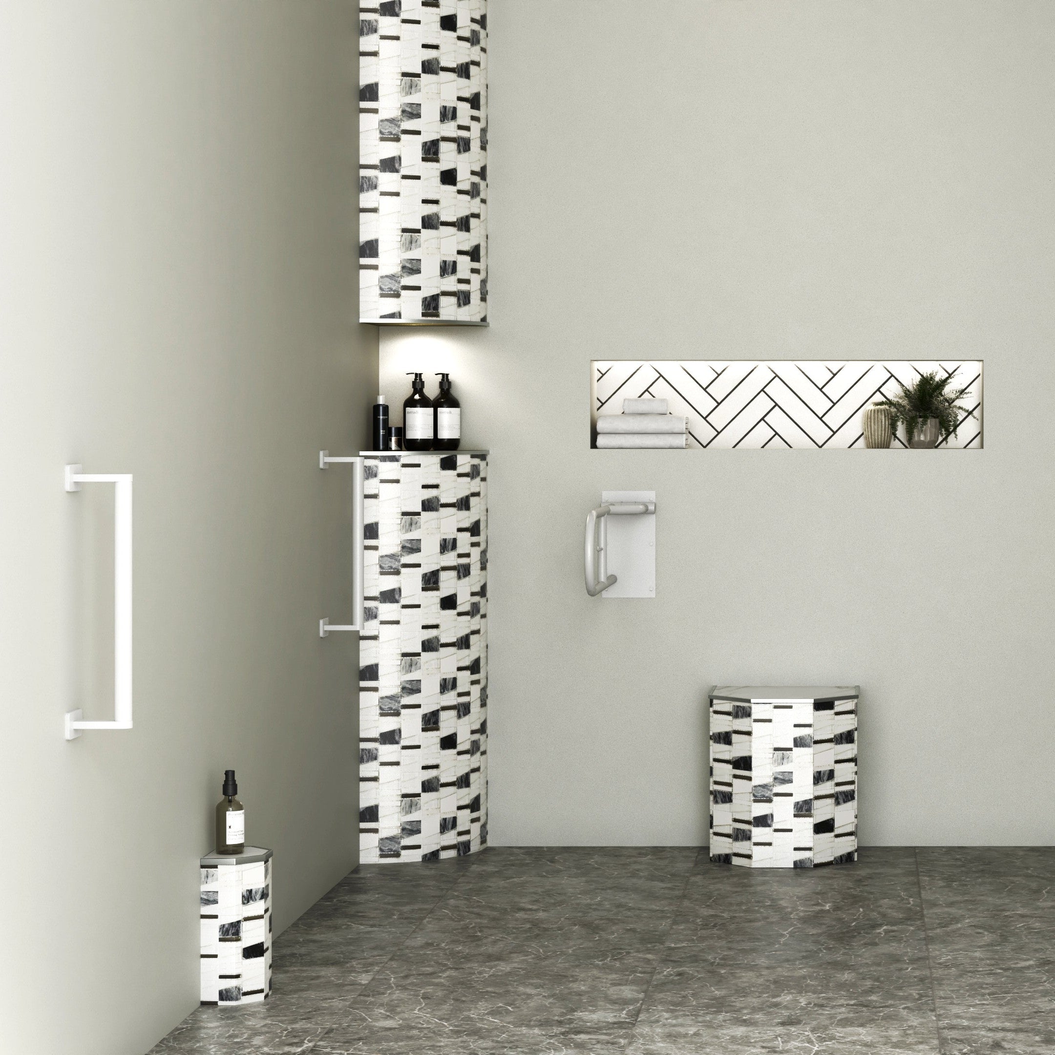 Ortano Azola Quadrant With Shelf and Light 191mm - Blissful Bathing Solutions