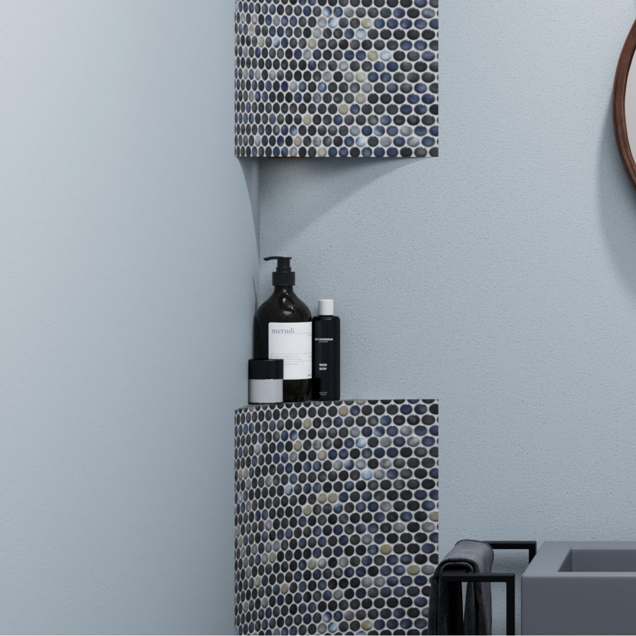 Ortano Azola® Concave Corner Large with shelf - Blissful Bathing Solutions