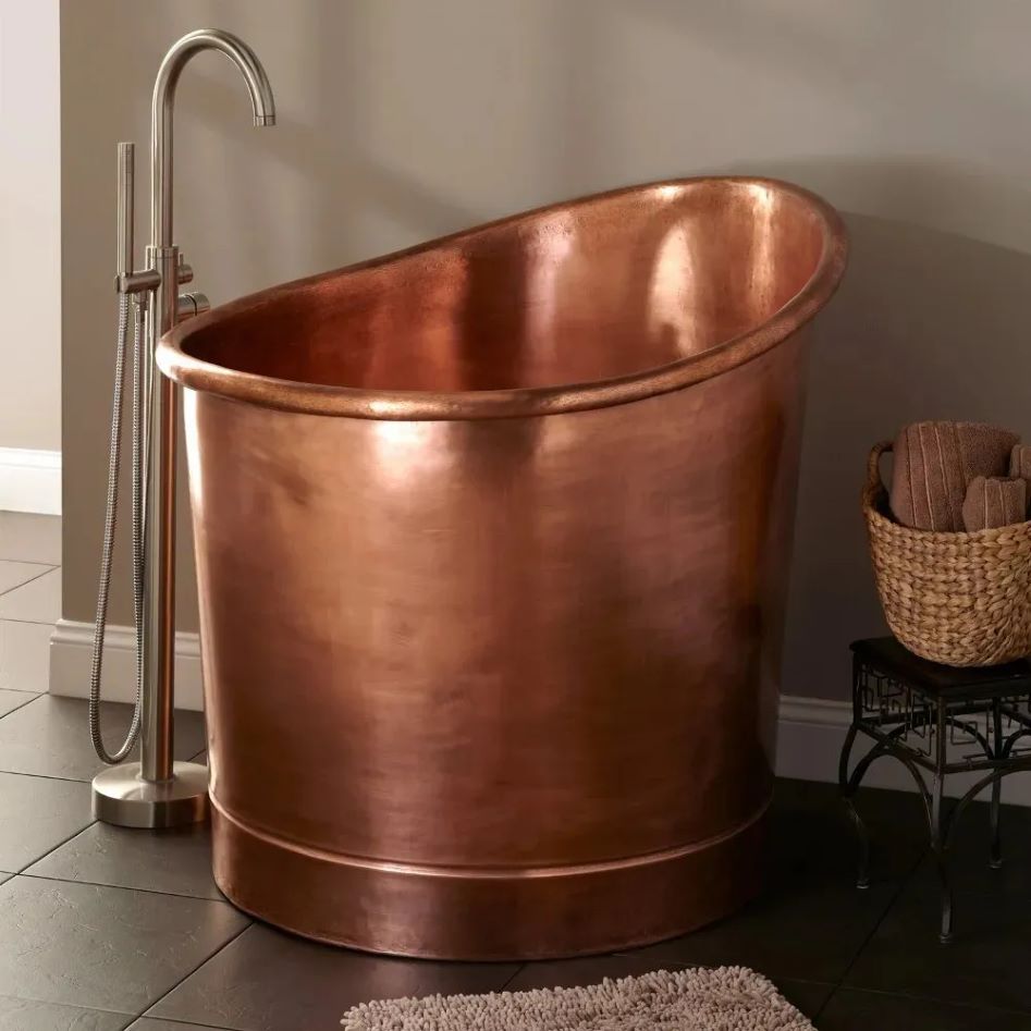 Coppersmith Creations 39-Inch Round Japanese Soaking Style Antique Finish Copper Bathtub
