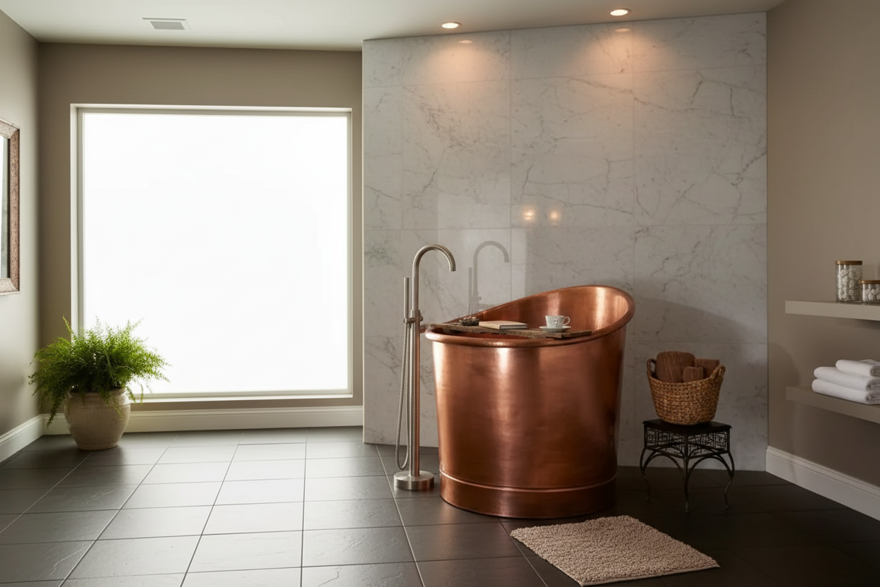 Coppersmith Creations 39-Inch Round Japanese Soaking Style Antique Finish Copper Bathtub
