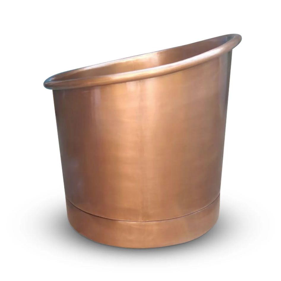 Coppersmith Creations 39-Inch Round Japanese Soaking Style Antique Finish Copper Bathtub side view