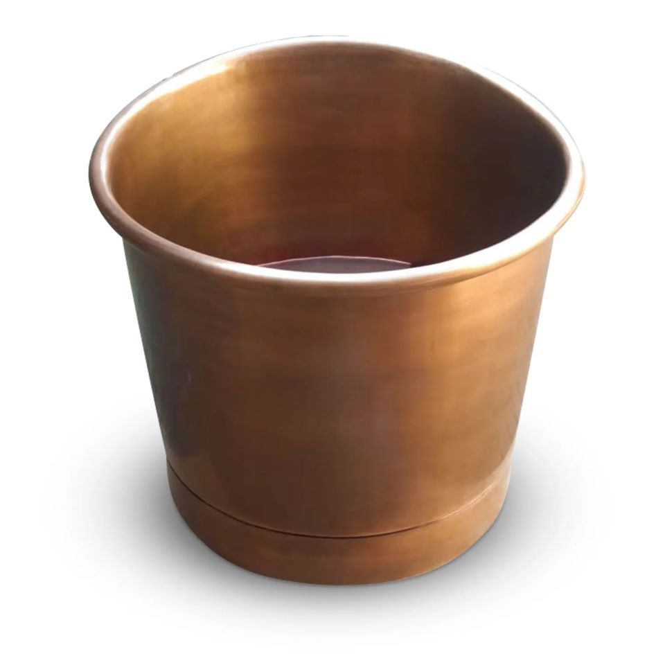 Coppersmith Creations 39-Inch Round Japanese Soaking Style Antique Finish Copper Bathtub from top view without seat
