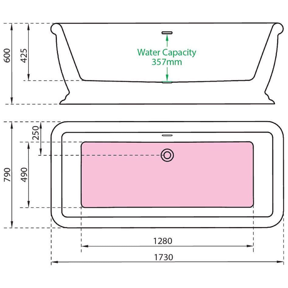 Charlotte Edwards Henley Freestanding Bath full dimensions