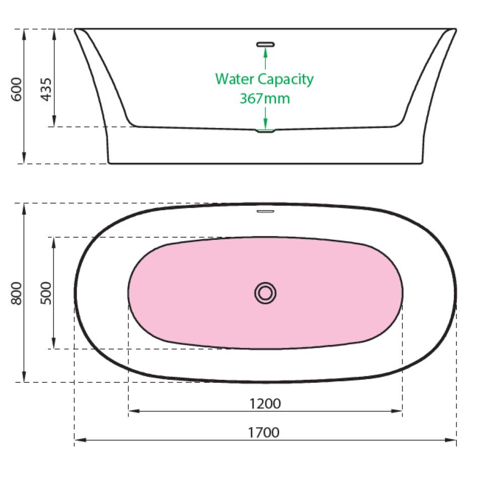Charlotte Edwards Luna Freestanding Bath full dimensions
