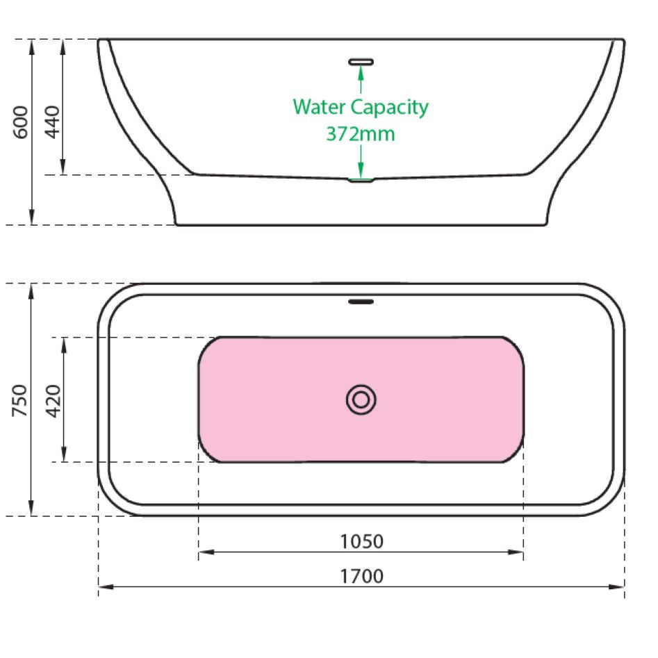 Charlotte Edwards Thebe Freestanding Bath full dimensions