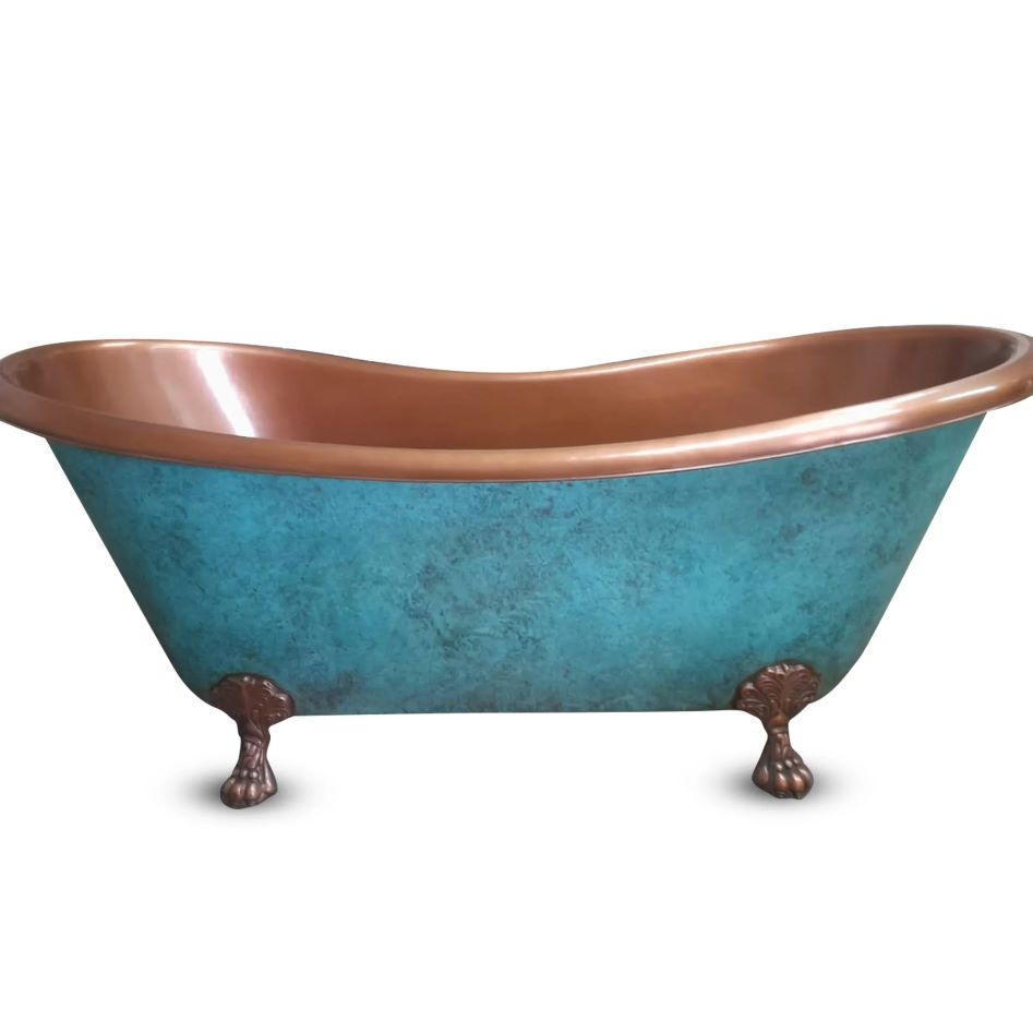 Coppersmith Creations Clawfoot Copper Bathtub Plain Antique Finish Interior & Patina Exterior