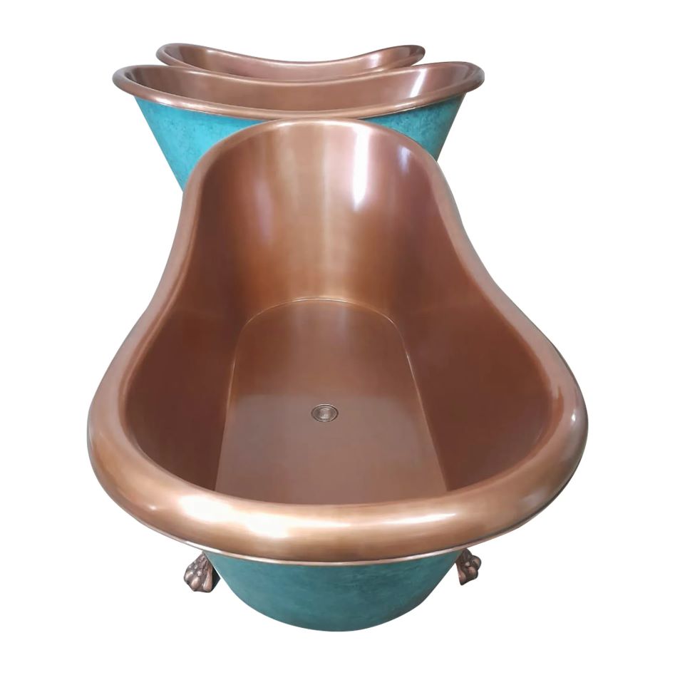 Coppersmith Creations Clawfoot Copper Bathtub Plain Antique Finish Interior & Patina Exterior