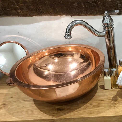 Copper Sink Round Shining Double Wall 16" x 6" - Blissful Bathing Solutions
