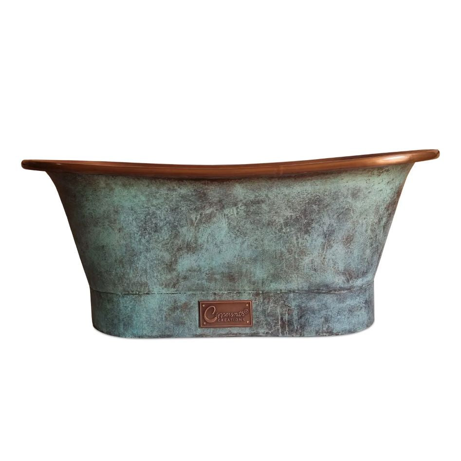 Coppersmith Creations Copper Bathtub Copper Interior & Blue Green Patina Exterior Finish