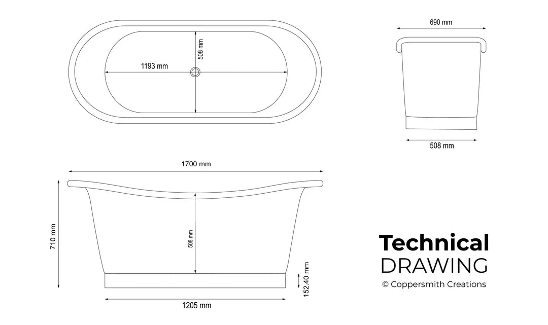 Straight Base Nickel Bathtub Black Outside - Blissful Bathing Solutions
