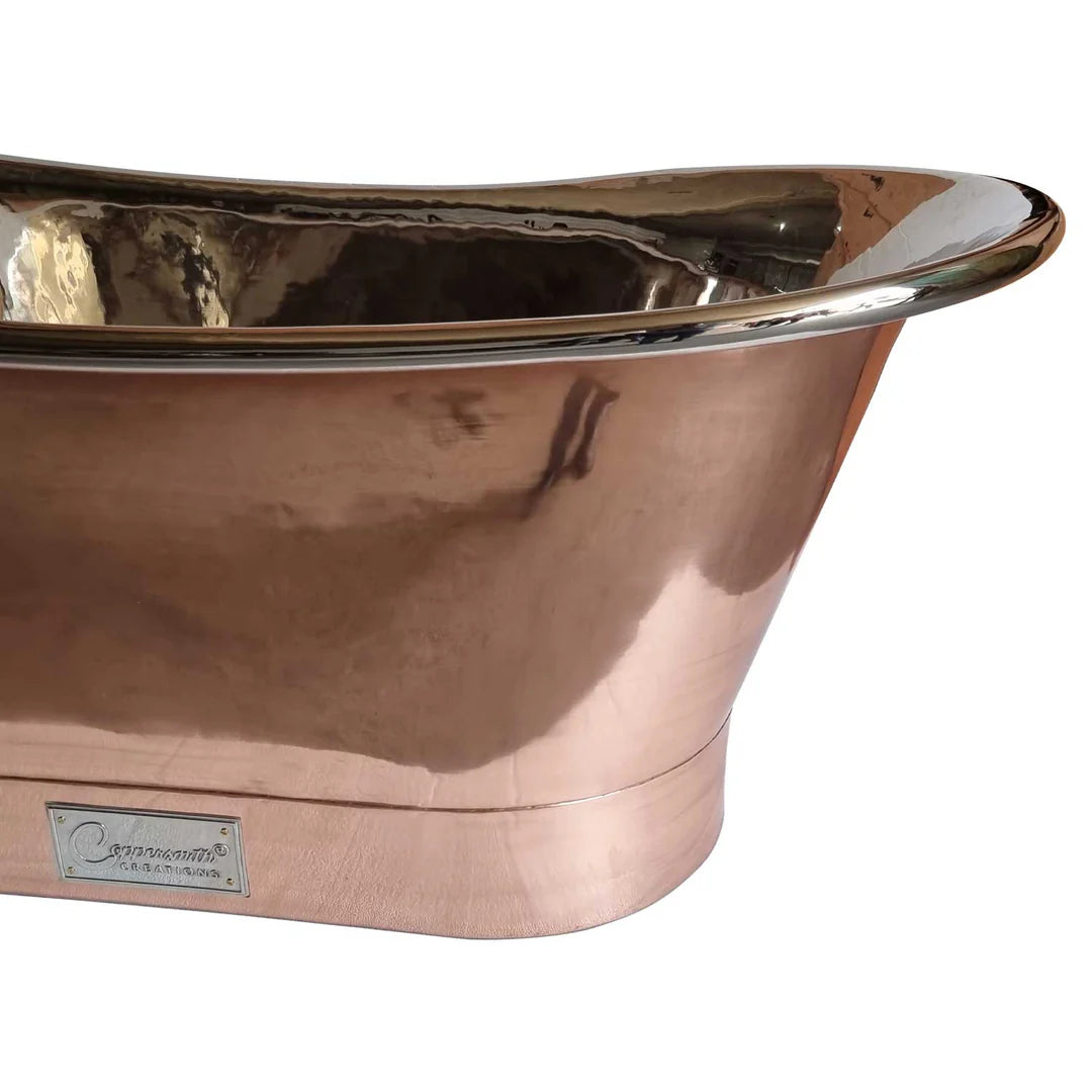 Straight Base Copper Bathtub Nickel Inside 1500mm - Blissful Bathing Solutions