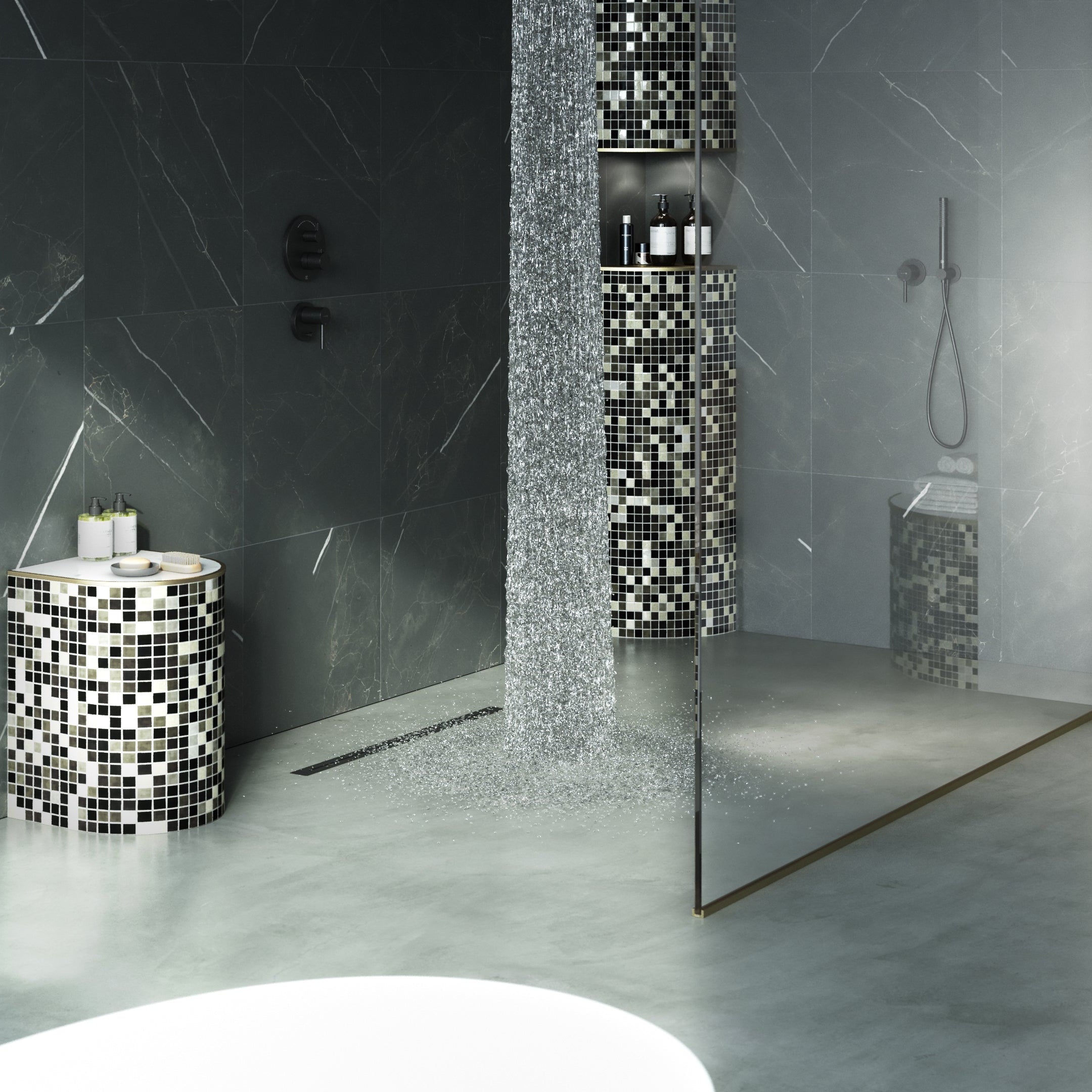 Ortano Azola Quadrant With Shelf and Light 191mm - Blissful Bathing Solutions