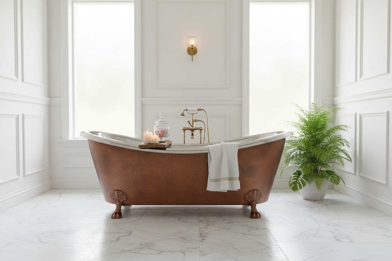 Coppersmith Creations Hammered Clawfoot Copper Bathtub Nickel Interior & Antique Copper Finish Exterior - Blissful Bathing Solutions