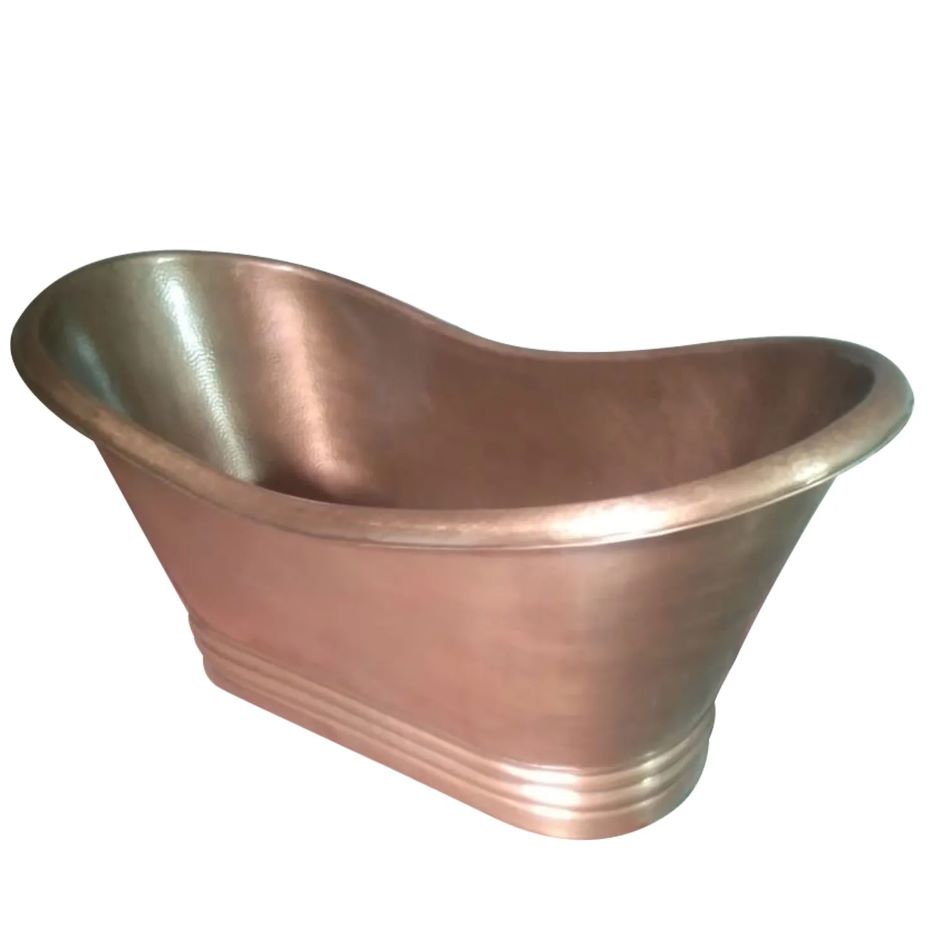 Coppersmith Creations Hammered Medium Antique Finish Copper Double Slipper Tub view from side and top