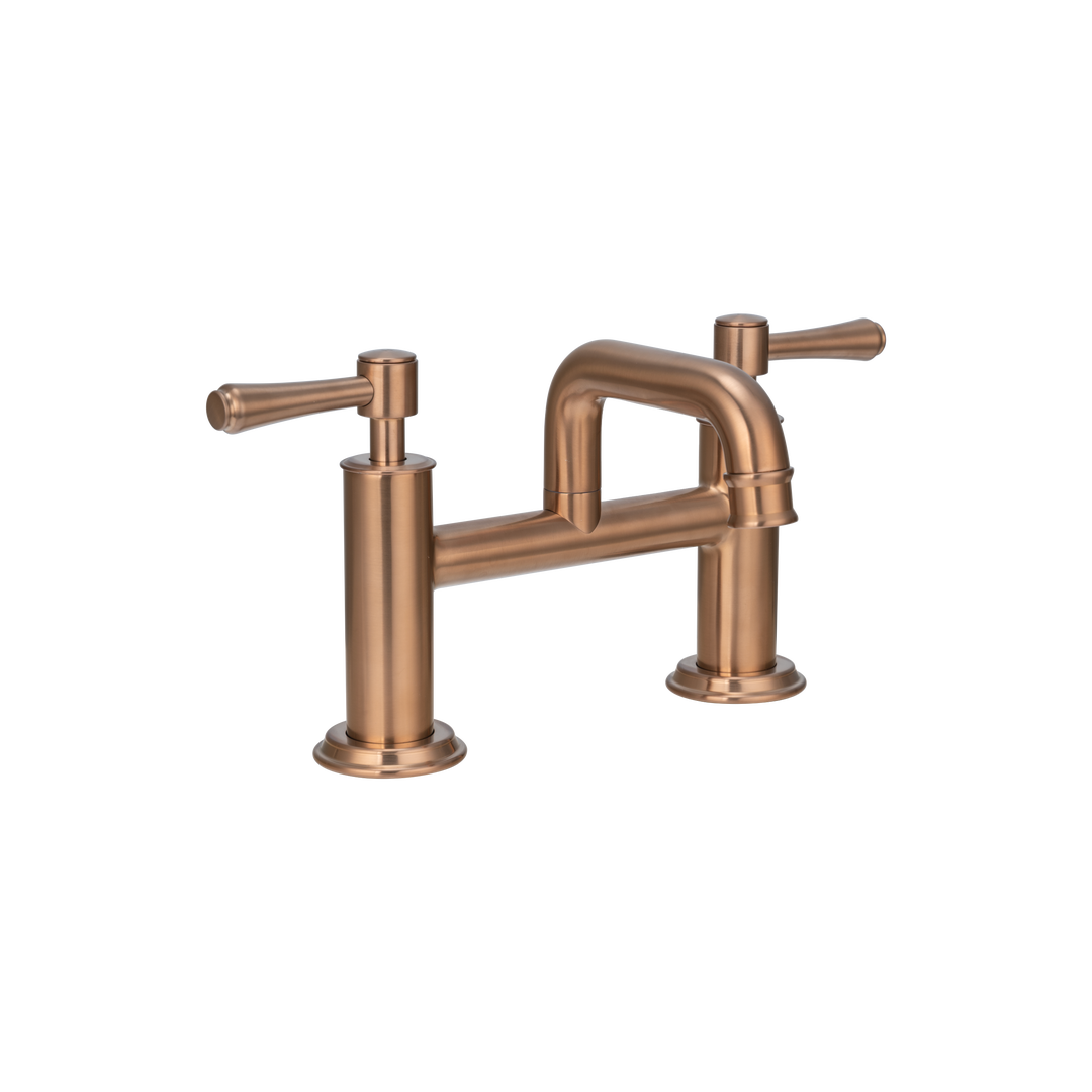 Kingsley Deck Mounted Bath Filler - 2 Tap Hole - Brushed Copper - Blissful Bathing Solutions