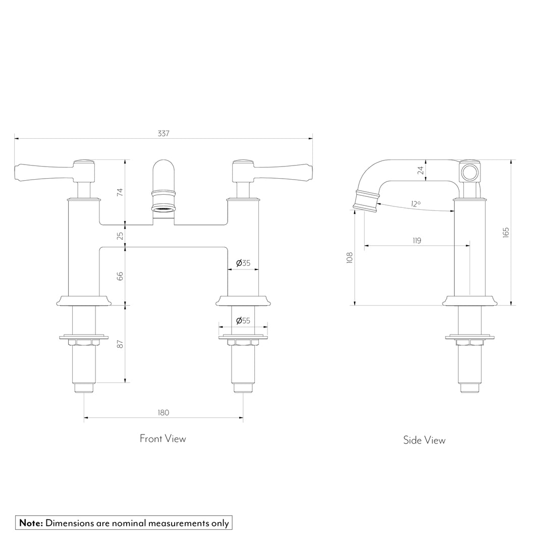 Kingsley Deck Mounted Bath Filler - 2 Tap Hole - Brushed Copper - Blissful Bathing Solutions