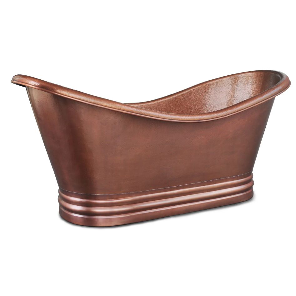 Coppersmith Creations Ribbed Base Hammered Antique Copper Freestanding Tub view from side