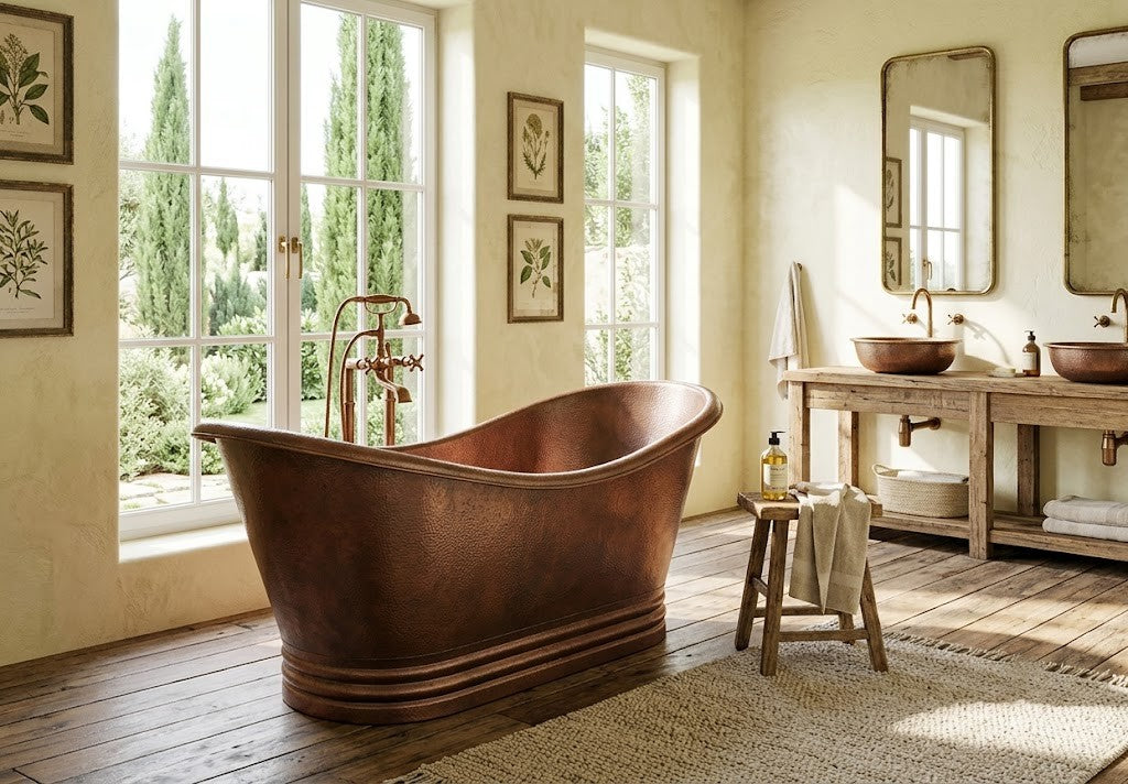 Coppersmith Creations Ribbed Base Hammered Antique Copper Freestanding Tub
