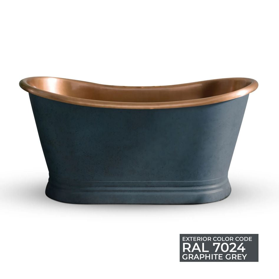 Coppersmith Creations Slanted Cascading Base Copper Bathtub RAL 7024 Graphite grey Exterior & Antique Finish Interior
