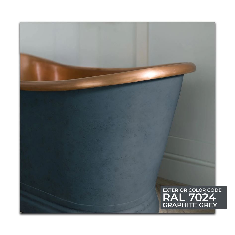 Coppersmith Creations Slanted Cascading Base Copper Bathtub RAL 7024 Graphite grey Exterior & Antique Finish Interior