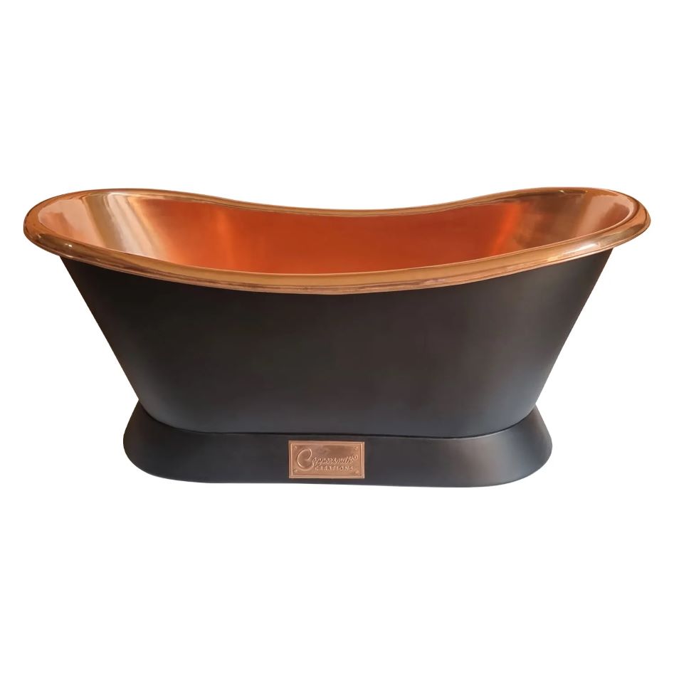 Coppersmith Creations Slanting Base Copper Bathtub Full Black Exterior