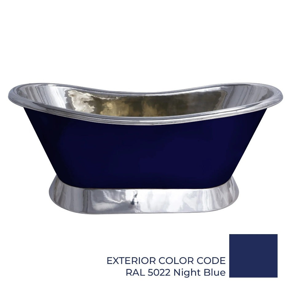 Slanting Base Copper Bathtub Nickel Inside & on Base RAL5022 Night Blue Outside from side