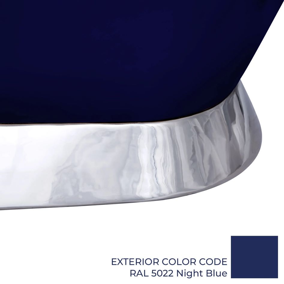Slanting Base Copper Bathtub Nickel Inside & on Base RAL5022 Night Blue Outside bottom trim