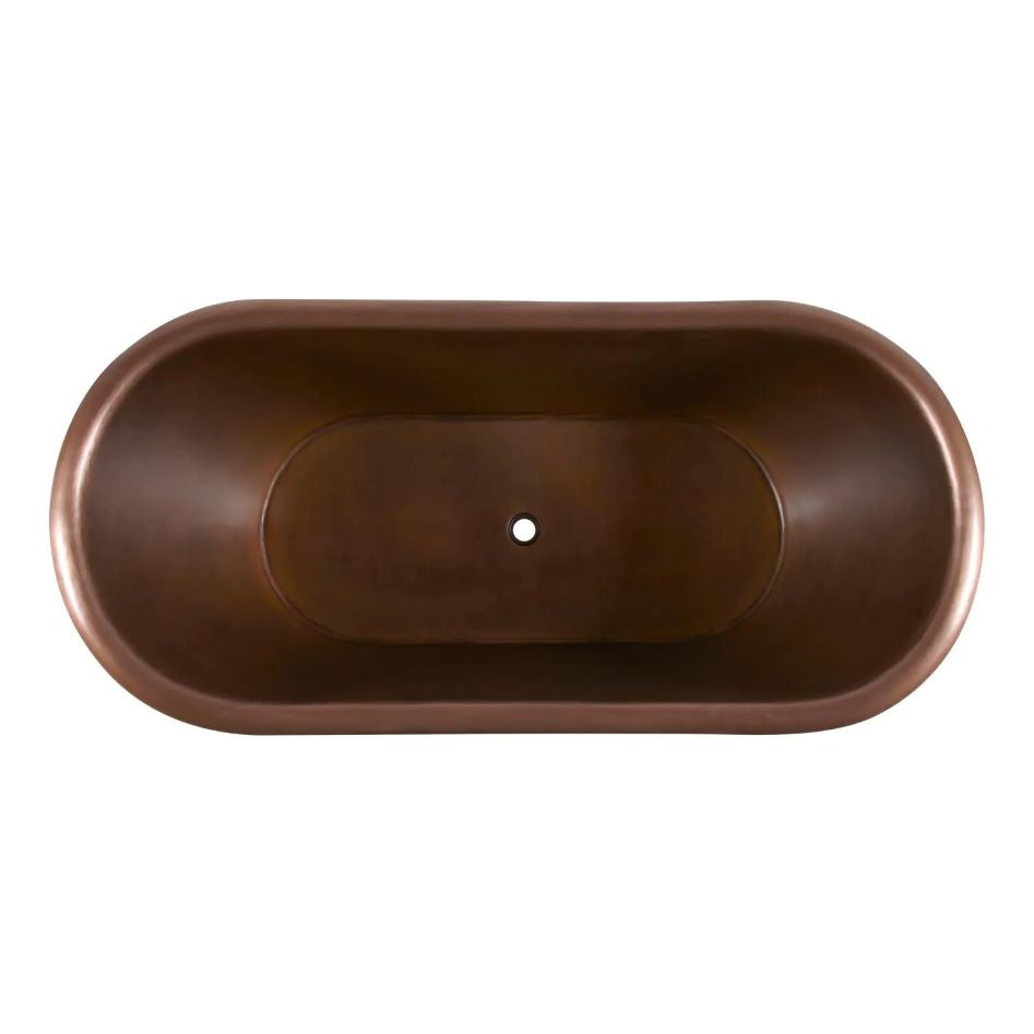 Coppersmith Creations Smooth Double Slipper Copper Bathtub with view from top