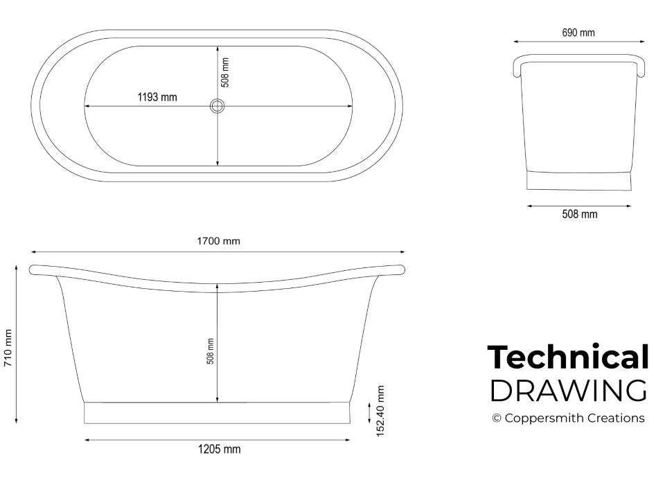 Coppersmith Creations Straight Base Copper Bathtub Nickel Inside full dimensions