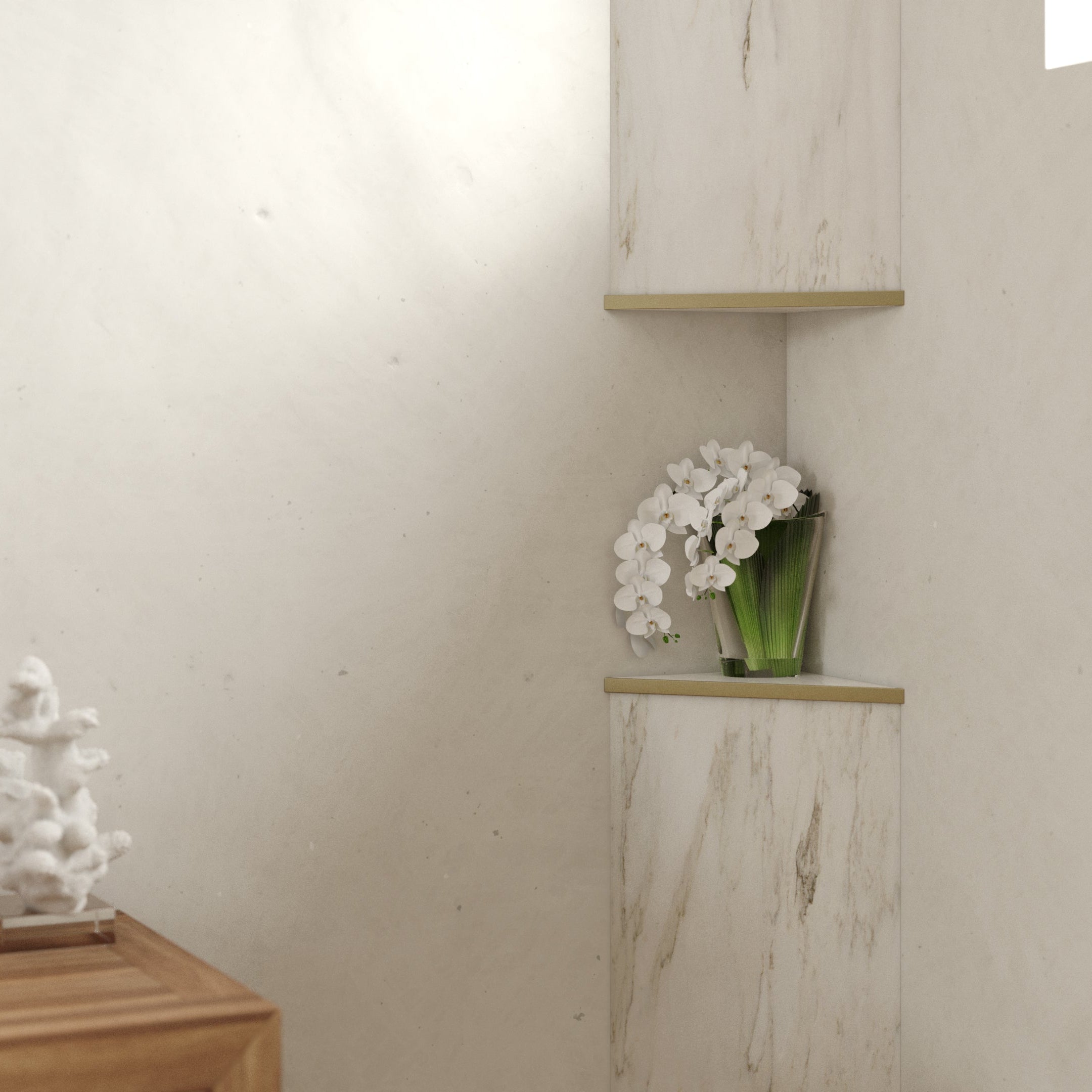 Ortano Azola® Triangular Corner with shelf and light - Blissful Bathing Solutions