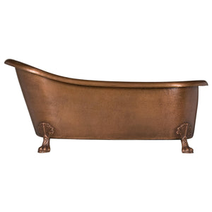 Hammered Antique Copper Single Slipper Clawfoot Bathtub with Solid-Style Clawfoot Legs 1828mm