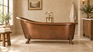 Hammered Antique Copper Single Slipper Clawfoot Bathtub with Solid-Style Clawfoot Legs 1828mm