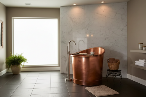 Coppersmith Creations 39-Inch Round Japanese Soaking Style Antique Finish Copper Bathtub