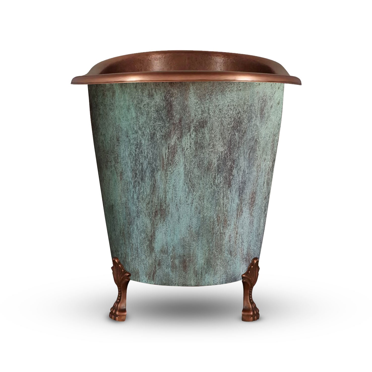 Clawfoot Bathtub Hammered Copper Single-Slipper Blue-Green Patina Soaking Tub 49-inch - Blissful Bathing Solutions