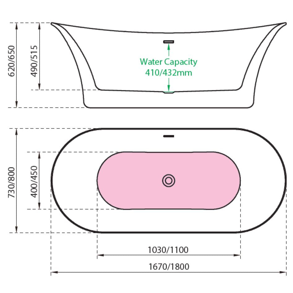 Charlotte Edwards Admiralty Freestanding Bath full dimensions