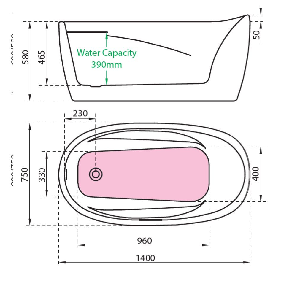 Charlotte Edwards Ceres Freestanding Bath full dimensions