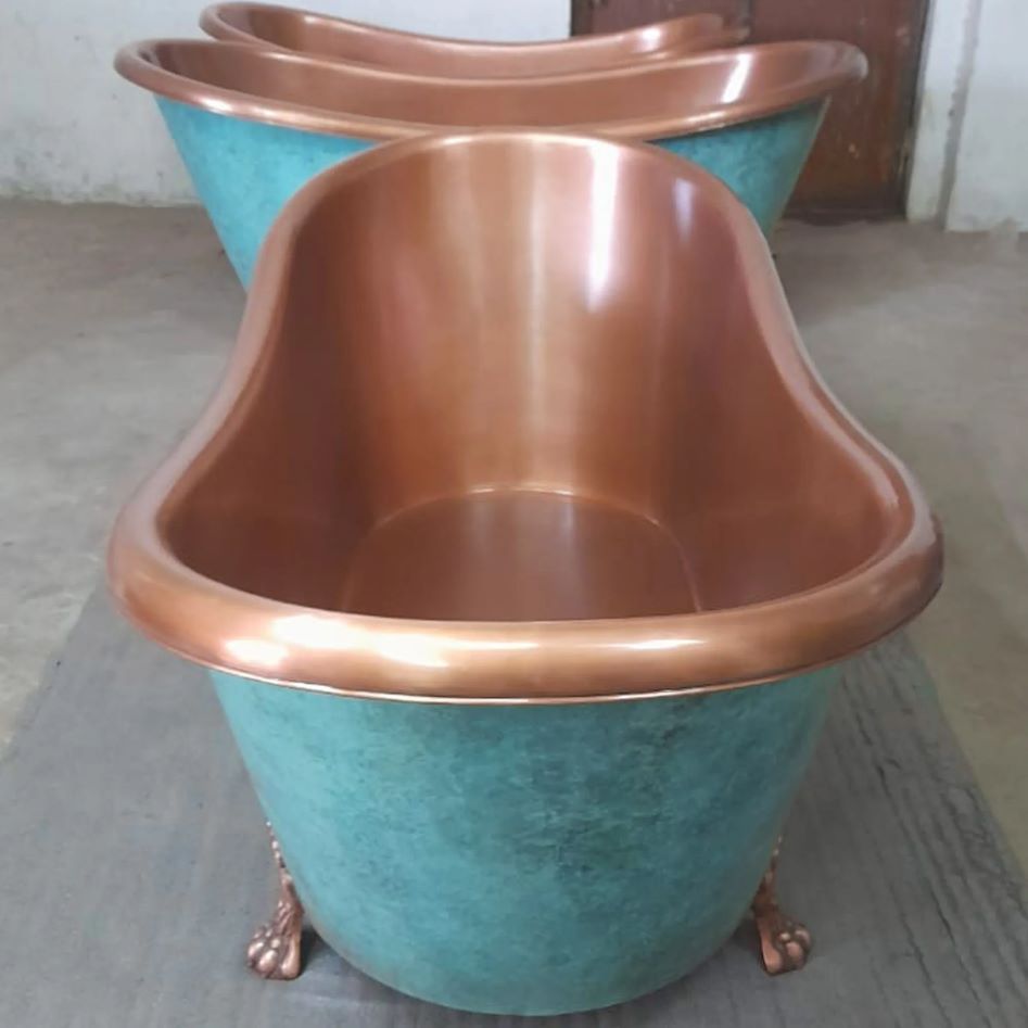 Coppersmith Creations Clawfoot Copper Bathtub Plain Antique Finish Interior & Patina Exterior