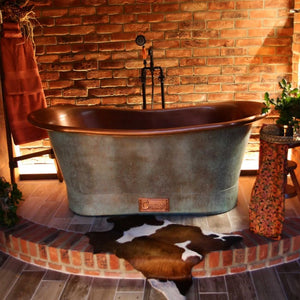 Coppersmith Creations Copper Bathtub Copper Interior & Blue Green Patina Exterior Finish