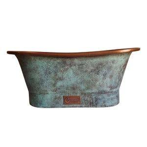 Coppersmith Creations Copper Bathtub Copper Interior & Blue Green Patina Exterior Finish