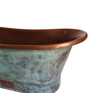 Coppersmith Creations Copper Bathtub Copper Interior & Blue Green Patina Exterior Finish