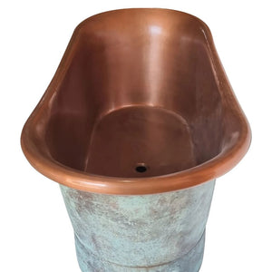 Coppersmith Creations Copper Bathtub Copper Interior & Blue Green Patina Exterior Finish