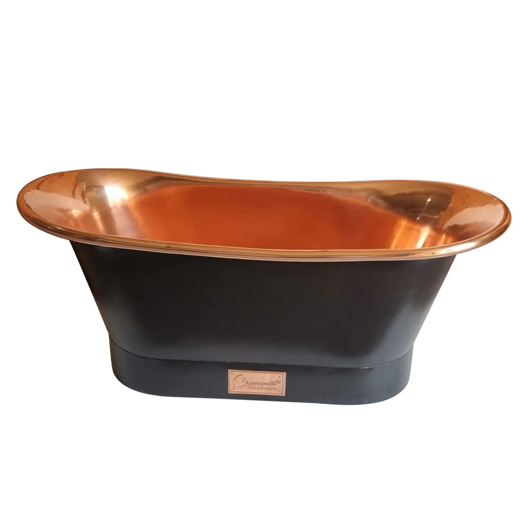 Straight Base Copper Bathtub Black Outside - Blissful Bathing Solutions
