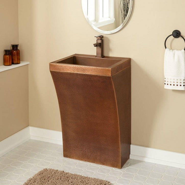 Ortano Caldy Curved Hammered Copper Pedestal Basin - Blissful Bathing Solutions