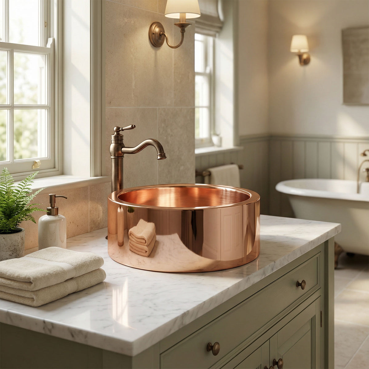 Double Wall Copper Sink Nickel Inside Shiny Copper Outside - Blissful Bathing Solutions