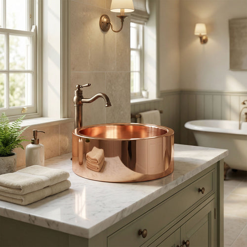 Double Wall Copper Sink Nickel Inside Shiny Copper Outside