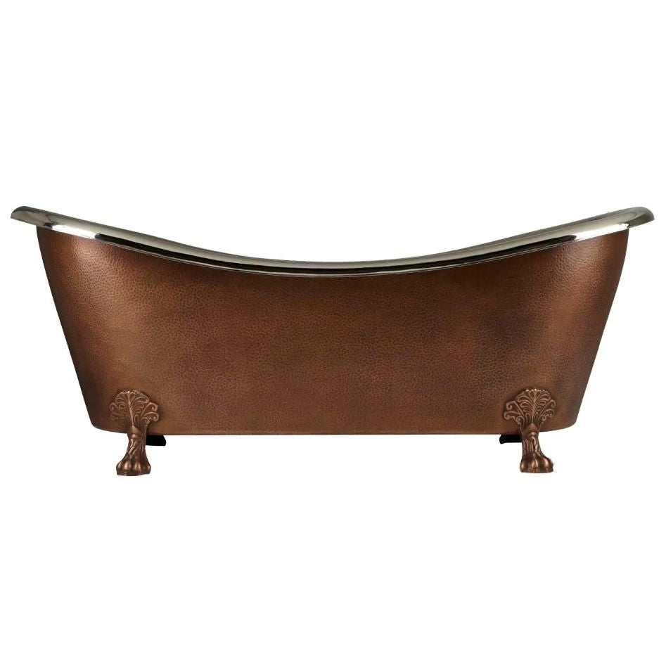 Hammered Clawfoot Copper Bathtub Nickel Interior & Antique Copper Finish Exterior