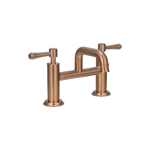 Kingsley Deck Mounted Bath Filler - 2 Tap Hole - Brushed Copper