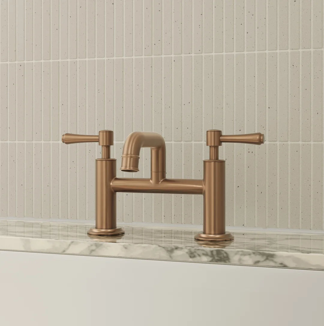 Kingsley Deck Mounted Bath Filler - 2 Tap Hole - Brushed Copper