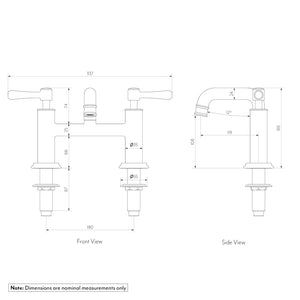 Kingsley Deck Mounted Bath Filler - 2 Tap Hole - Brushed Copper