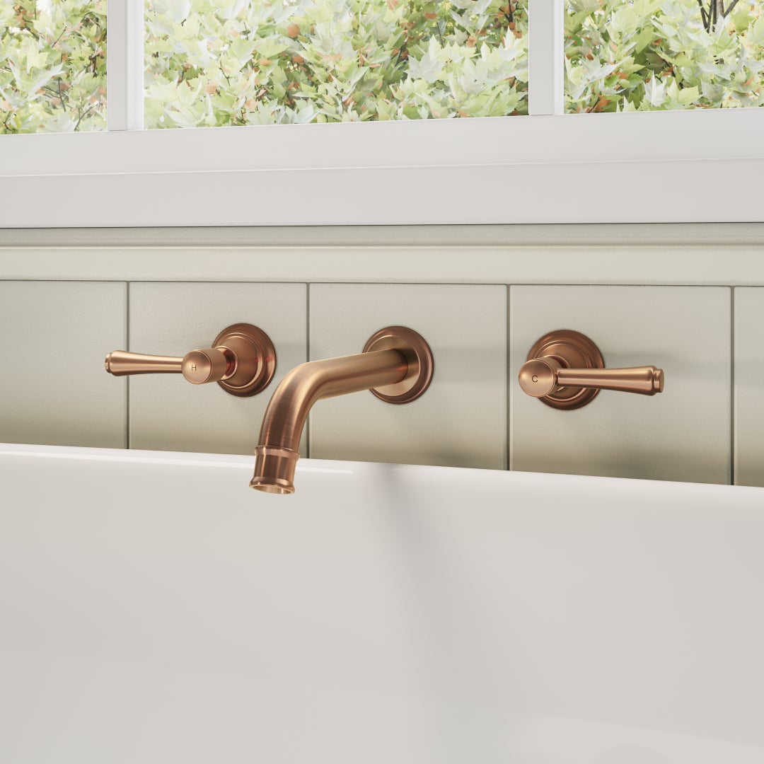 Kingsley Assembly Taps & Spout Set - Brushed Copper